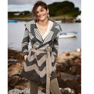 Anthropologie Field Flower Striped Chevron Sweater Coat Tan Black Size Small